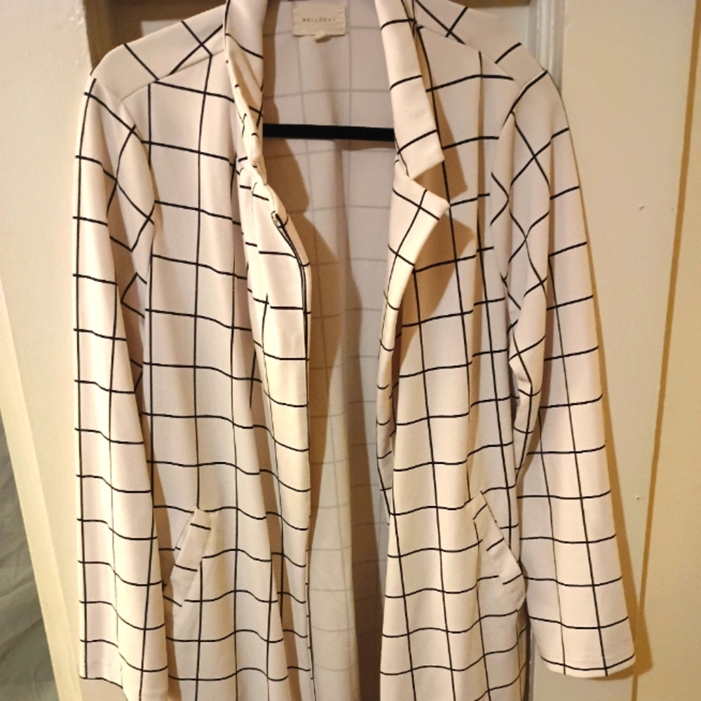 White and Black Grid Pattern Women's Jacket